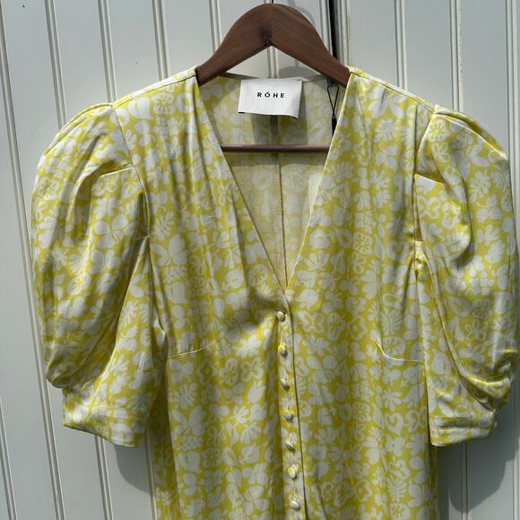 Róhe Rohe Clara Yellow White Floral Puff Sleeve Dress Size 38 FR 6 US NWT $395 - Picture 9 of 16